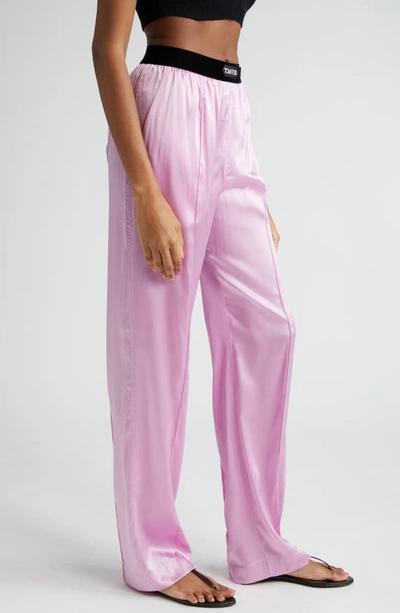 Shop Tom Ford Stretch Silk Satin Pajama Pants In Primrose Lilac