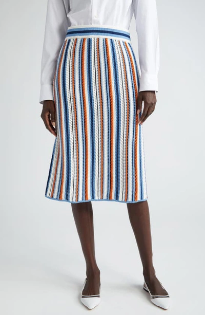 Shop Akris Punto Stripe Open Stitch Sweater Skirt In Blue Multicolor