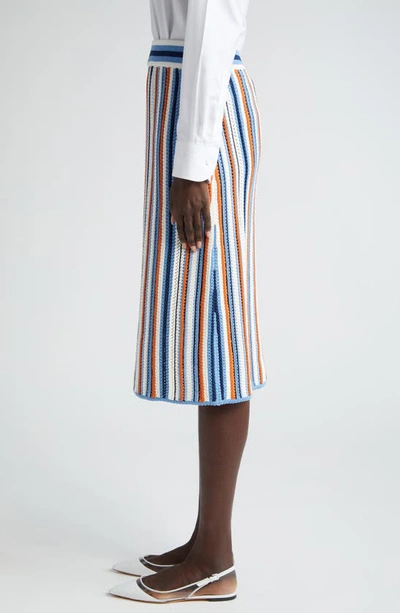 Shop Akris Punto Stripe Open Stitch Sweater Skirt In Blue Multicolor