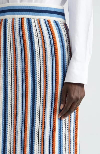 Akris Punto Crochet Knit Chair Striped Midi Skirt In Blue Multicolor