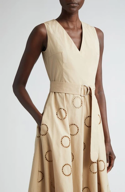 Shop Akris Punto Eyelet Embroidered Sleeveless Cotton Tiered Dress In Beige