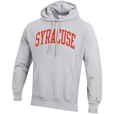 Shop Champion Heathered Gray Syracuse Orange Team Arch Reverse Weave Pullover Hoodie In Heather Gray