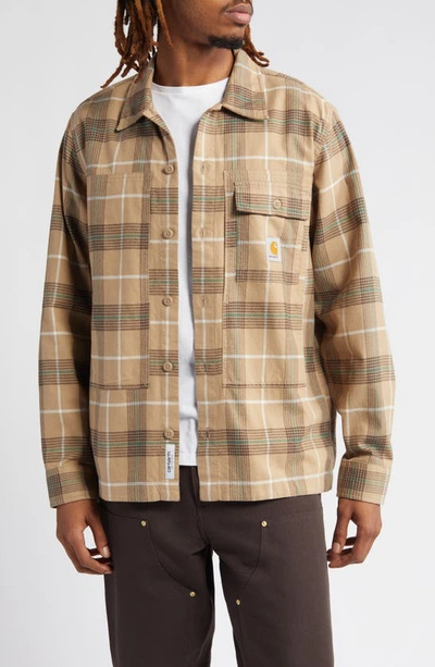 Shop Carhartt Work In Progress Hadley Plaid Cotton Flannel Button-up Shirt In Hadley Check Leather