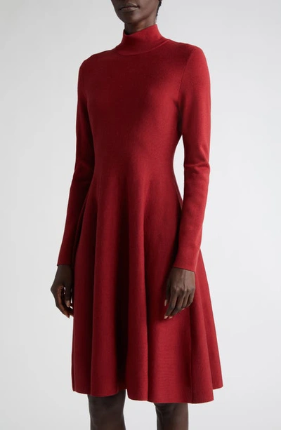 Shop Akris Punto Long Sleeve Knit Dress In Crimson