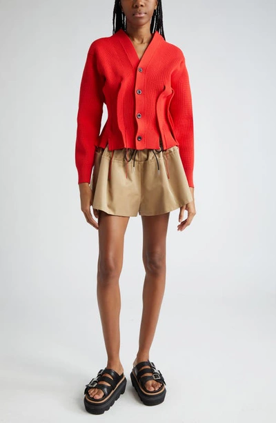 Shop Sacai Cinched Waist V-neck Cardigan In Red
