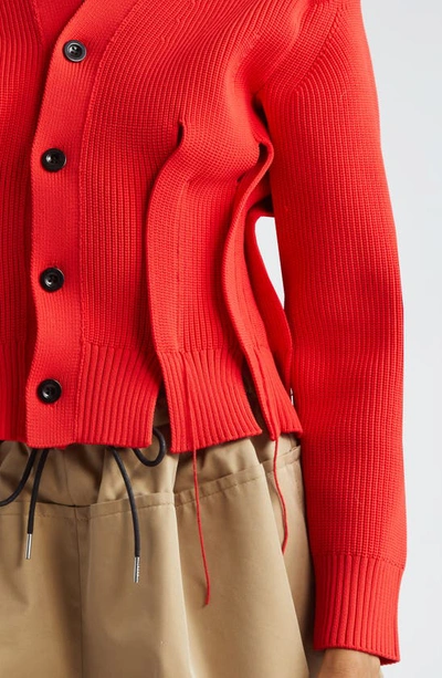Shop Sacai Cinched Waist V-neck Cardigan In Red
