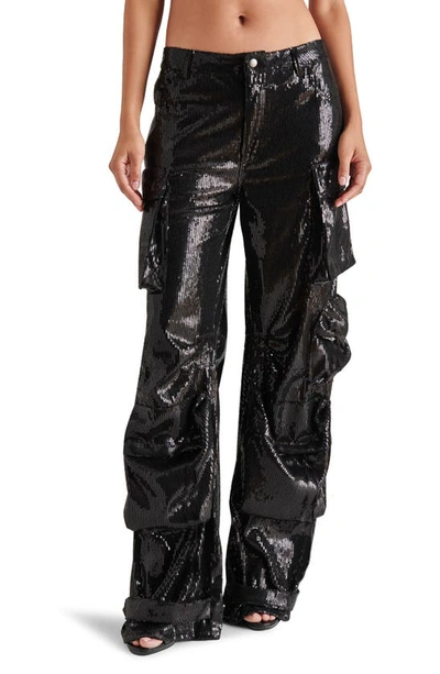 Shop Steve Madden Duo Sequin Straight Leg Cargo Pants In Black