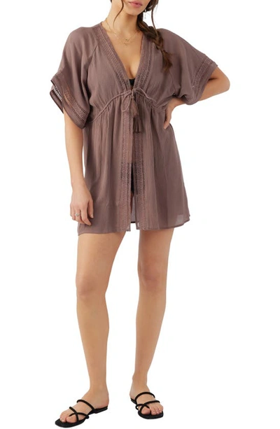 Shop O'neill Wilder Lace Trim Cover-up Dress In Deep Taupe