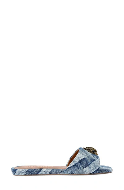 Kurt Geiger Women's Kensington Square Toe Crystal Eagle Head Blue Slide Sandals In Navy