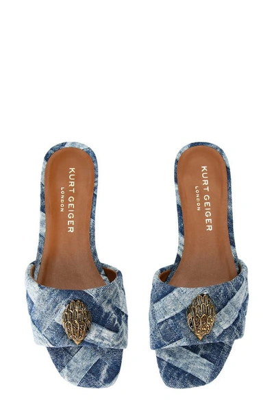 Kurt Geiger Women's Kensington Square Toe Crystal Eagle Head Blue Slide Sandals In Navy