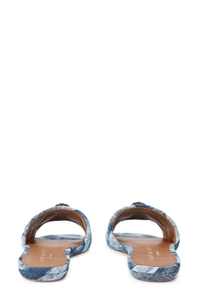 Kurt Geiger Women's Kensington Square Toe Crystal Eagle Head Blue Slide Sandals In Navy