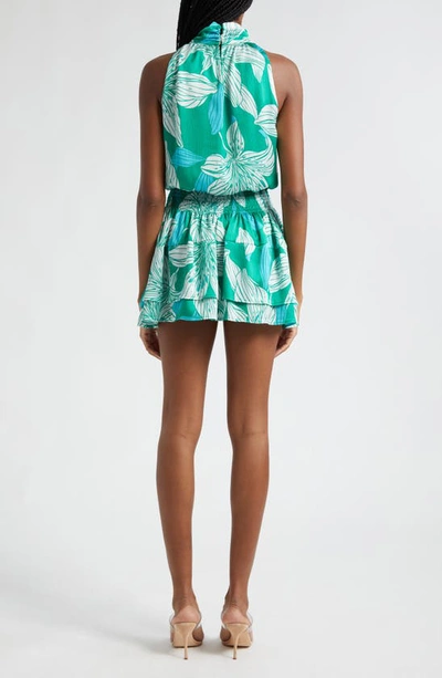 Shop Ramy Brook Dani Floral Tiered Satin Dress In Sea Green Lily Print