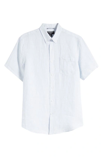 Shop Nordstrom Trim Fit Short Sleeve Linen Button-down Shirt In Blue Skyway