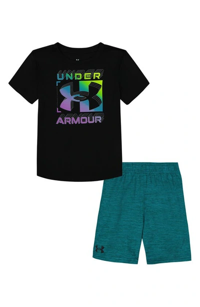 Shop Under Armour Kids' Logo Card Performance T-shirt & Shorts Set In Black