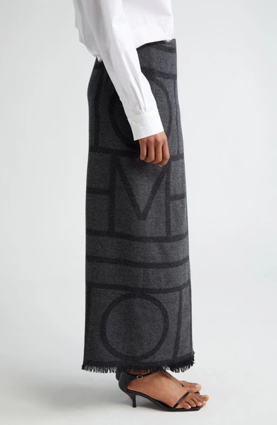 Shop Totême Monogram Wool Maxi Skirt In Dark Grey Melange