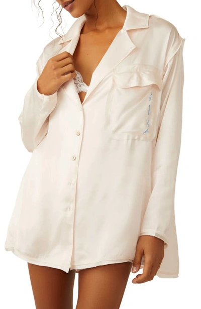 Shop Free People Like Honey Long-sleeve Satin Pajama Shirt In Pastel Parchment