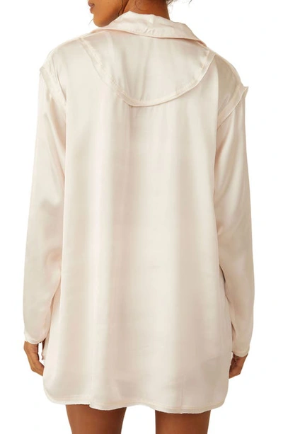 Shop Free People Like Honey Long-sleeve Satin Pajama Shirt In Pastel Parchment