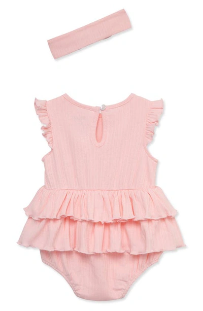 Shop Little Me Rose Pointelle Tiered Organic Cotton Bodysuit & Headband Set In Pink