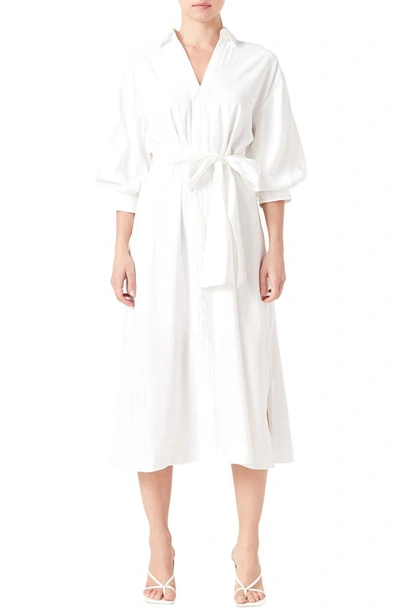 Shop English Factory Blouson Sleeve Midi Shirtdress In White