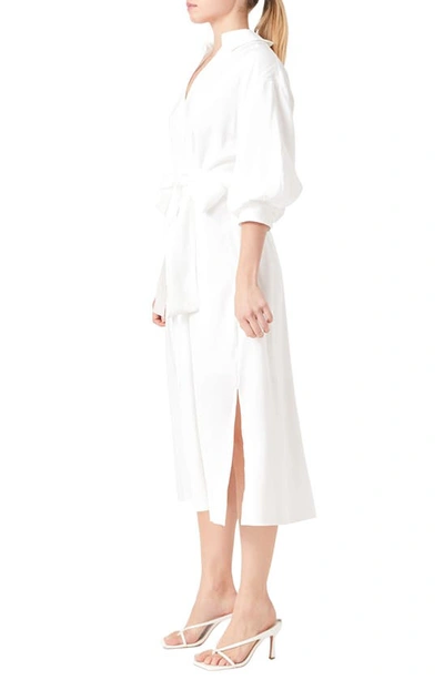 Shop English Factory Blouson Sleeve Midi Shirtdress In White