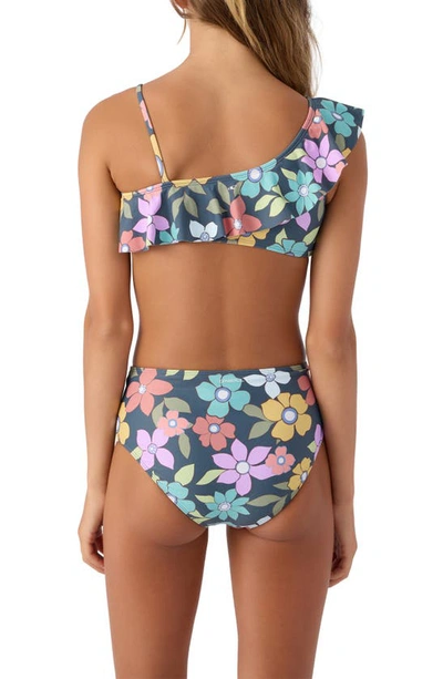 Shop O'neill Kids' Layla Ruffle Floral Two-piece Swimsuit In Slate
