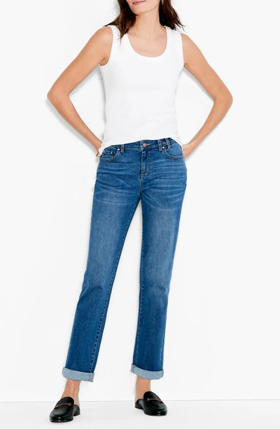 Nic + Zoe Cuffed High Waist Straight Leg Girlfriend Jeans In Atlantic