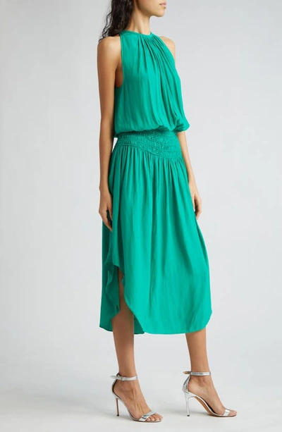 Shop Ramy Brook Audrey Smocked Waist Sleeveless Midi Dress In Sea Green