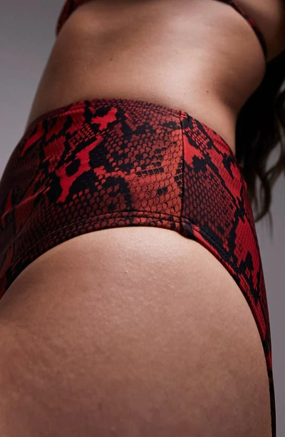 Shop Topshop Snakeskin Print High Waist Bikini Bottoms In Red