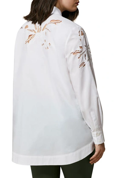 Shop Marina Rinaldi Embroidered Floral Cutwork Cotton Button-up Shirt In Optical White
