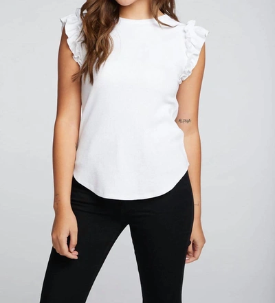 Shop Chaser Recycled Vintage Rib Ruffle Sleeve Shirttail Tee In White