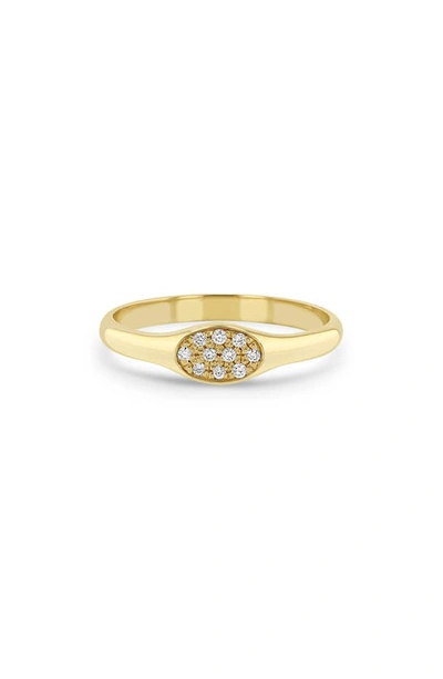 Shop Zoë Chicco Pavé Diamond Signet Ring In 14k Yellow Gold