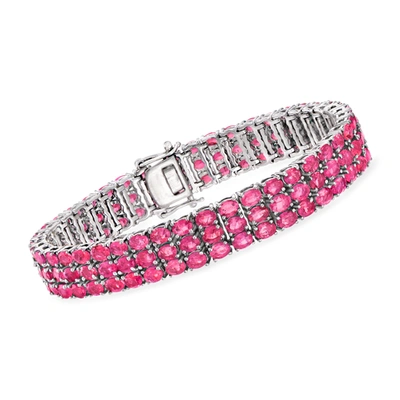Shop Ross-simons Pink Topaz 3-row Tennis Bracelet In Sterling Silver In Purple