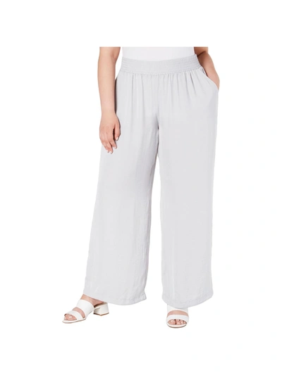 Shop Alfani Plus Womens Satin Pull On Wide Leg Pants In White