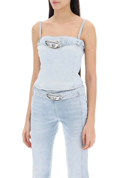 Shop Diesel De-lucy Denim Cropped Top In Blue