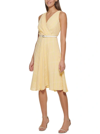 Shop Tommy Hilfiger Womens Pleated Midi Fit & Flare Dress In Yellow