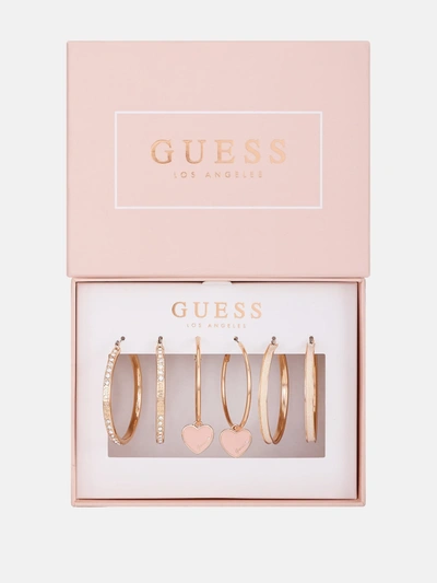 Shop Guess Factory Rose Gold-tone Hoop Earrings Set In Silver