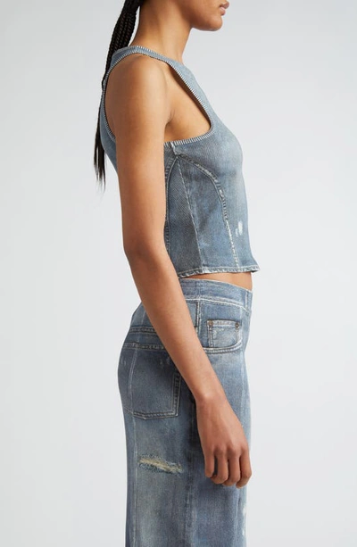 Shop Acne Studios Elaia Denim Trompe L'oeil Crop Tank In Denim Blue