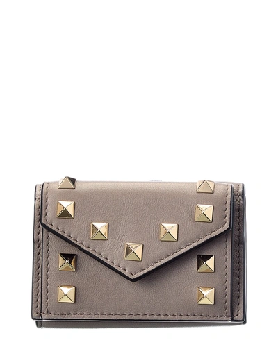 Shop Valentino Rockstud Small Leather French Wallet In Brown