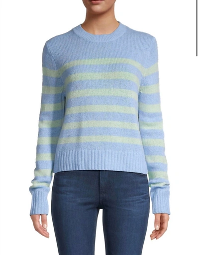 Shop White + Warren Featherweight Cashmere Striped Crewneck Sweater In Blue/mint In Multi
