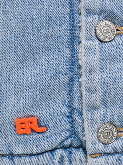 Shop Erl 'sherpa Trucker' Light Blue Jacket With Logo Patch In Cotton Denim  X Levi's