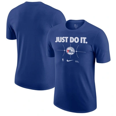 Shop Nike Royal Philadelphia 76ers Just Do It T-shirt