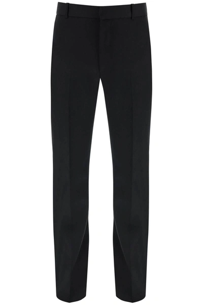 Alexander Mcqueen Wide Leg Wool Trousers With Front And Back Pockets In Black