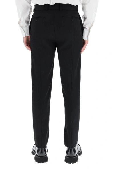 Alexander Mcqueen Wide Leg Wool Trousers With Front And Back Pockets In Black