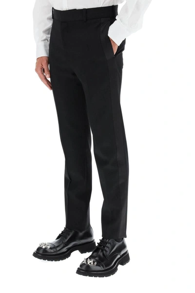 Alexander Mcqueen Wide Leg Wool Trousers With Front And Back Pockets In Black