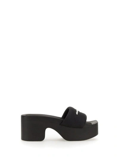 Shop Alexander Wang Slide Platform Sandal With Logo In Black