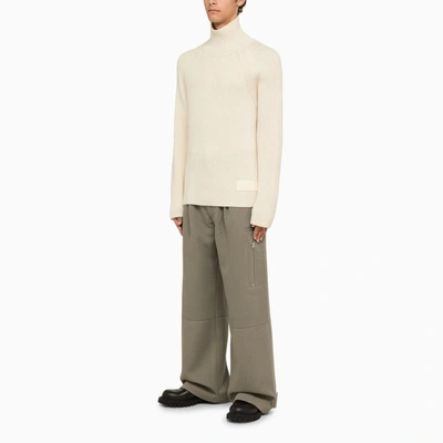 Shop Ami Alexandre Mattiussi Ami Paris Ivory Ribbed Turtleneck In Grey