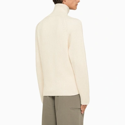 Shop Ami Alexandre Mattiussi Ami Paris Ivory Ribbed Turtleneck In Grey