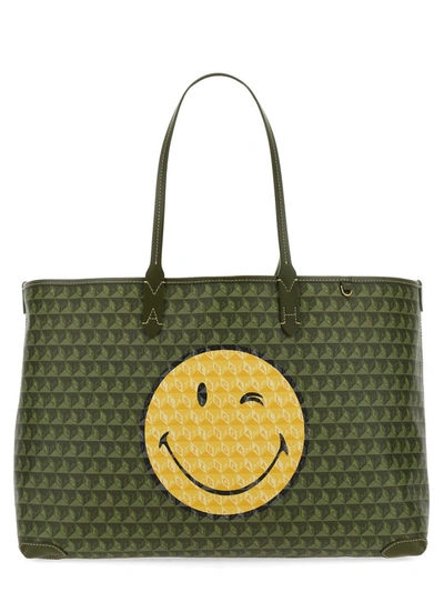 Shop Anya Hindmarch "i Am A Plastic Bag Tote Wink" Bag In Military Green
