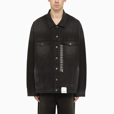 Shop Balenciaga Denim Jacket With Size Stickers In Black