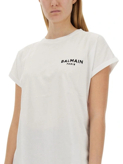 Shop Balmain Flocked Logo T-shirt In White